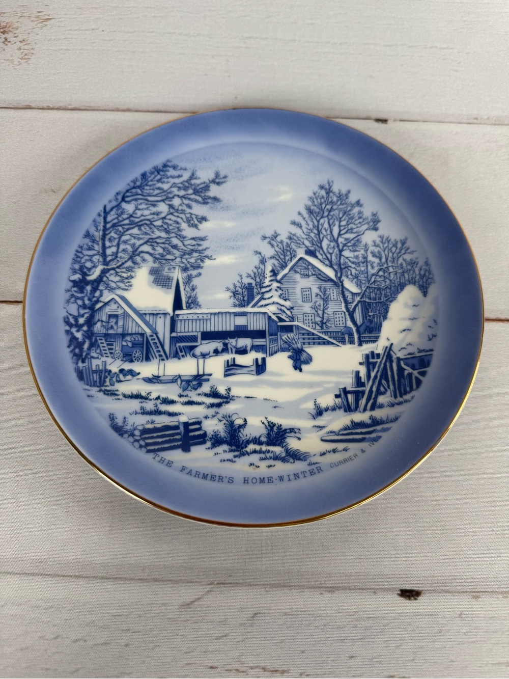 Vintage Currier & Ives "The Farmer's Home – Winter" Blue Decorative Plate - Picture 2 of 7